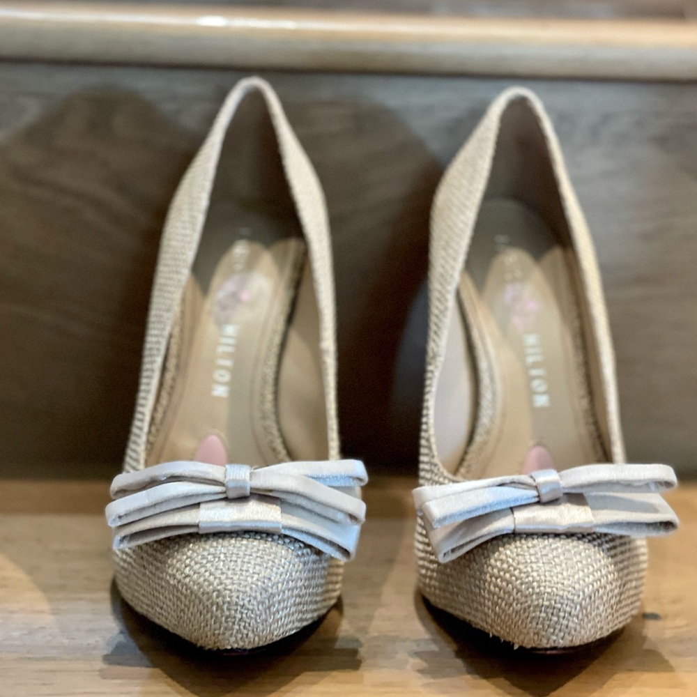 Burlap Paris Hilton pumps